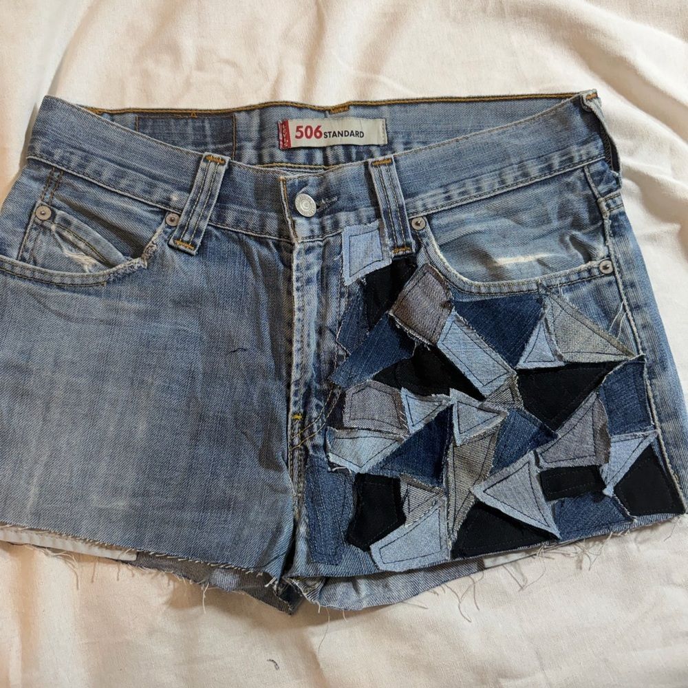 Vintage upcycled Levi's Women's Shorts with Geometric Patchwork size 31